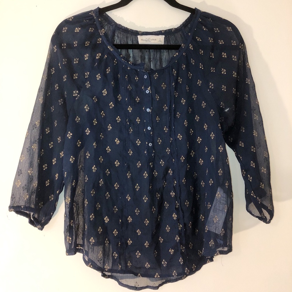 Abercrombie & Fitch Navy and Gold Print Bl…